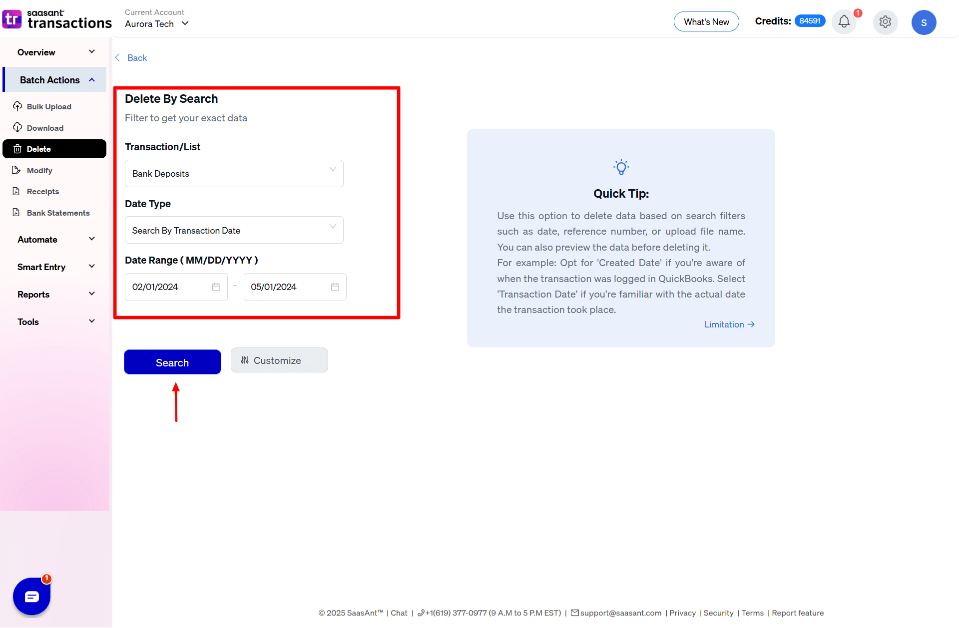 Delete Deposit Search - SaasAnt Transactions Online.png