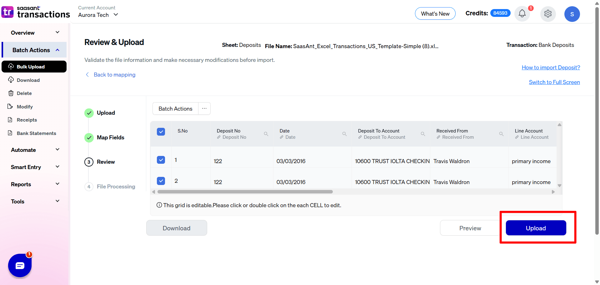 Review and upload Deposits - SaasAnt Transactions Online.png