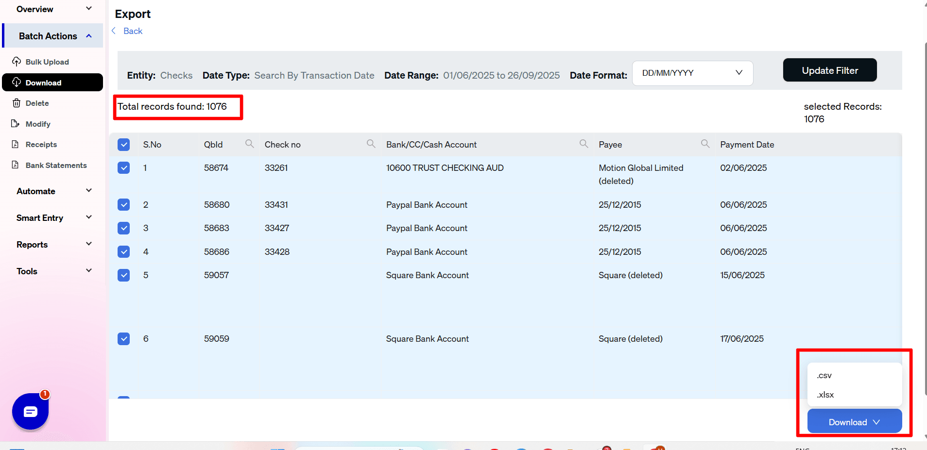 Exports Checks Excel - SaasAnt Transactions Online.png