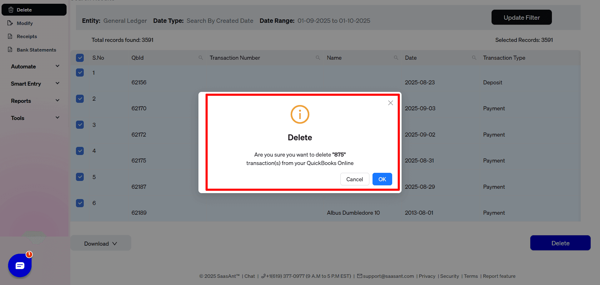 Delete Confirmation General Ledger - SaasAnt Transactions Online.png