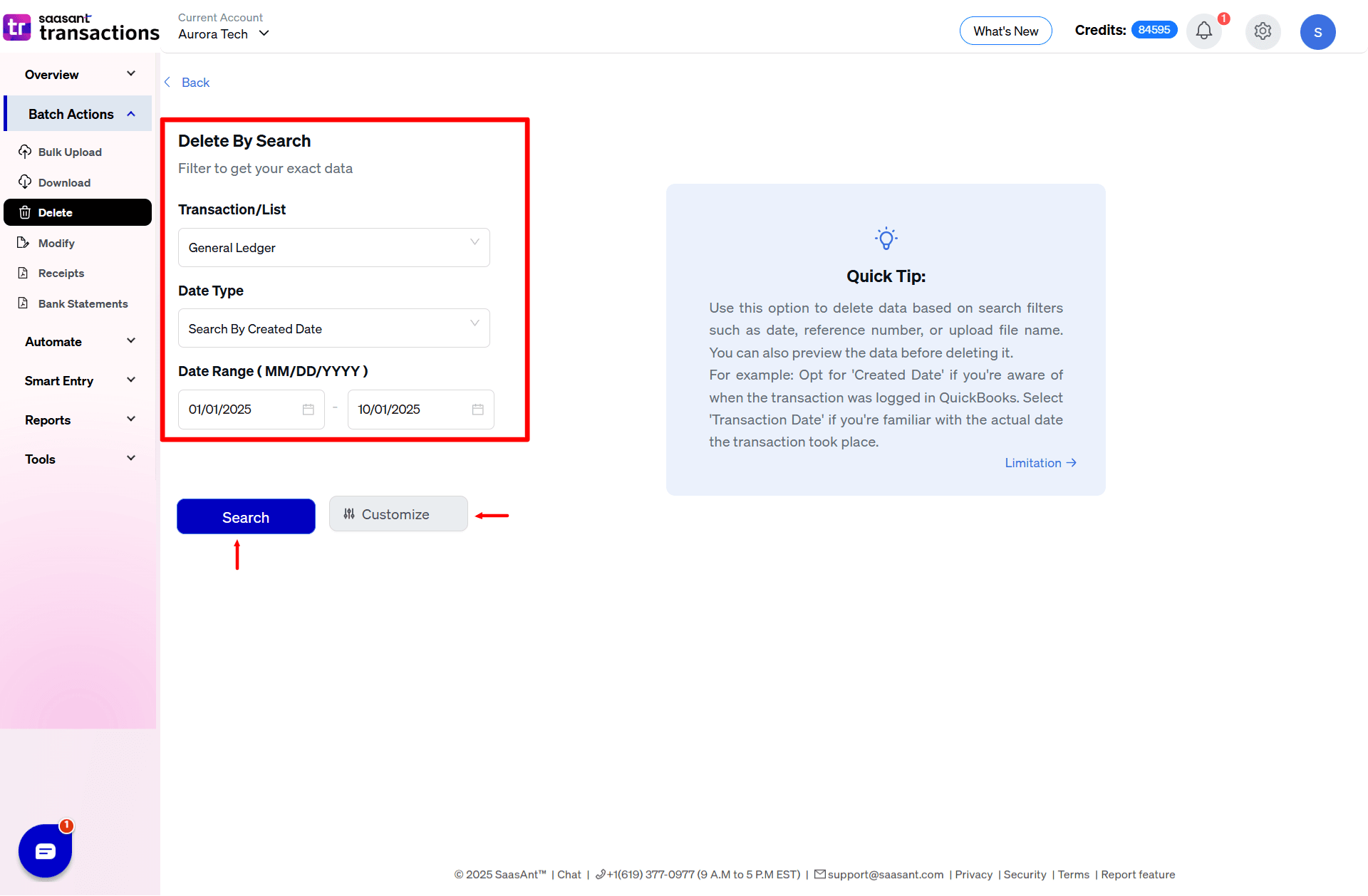 General Ledger search - SaasAnt Transactions Online.png