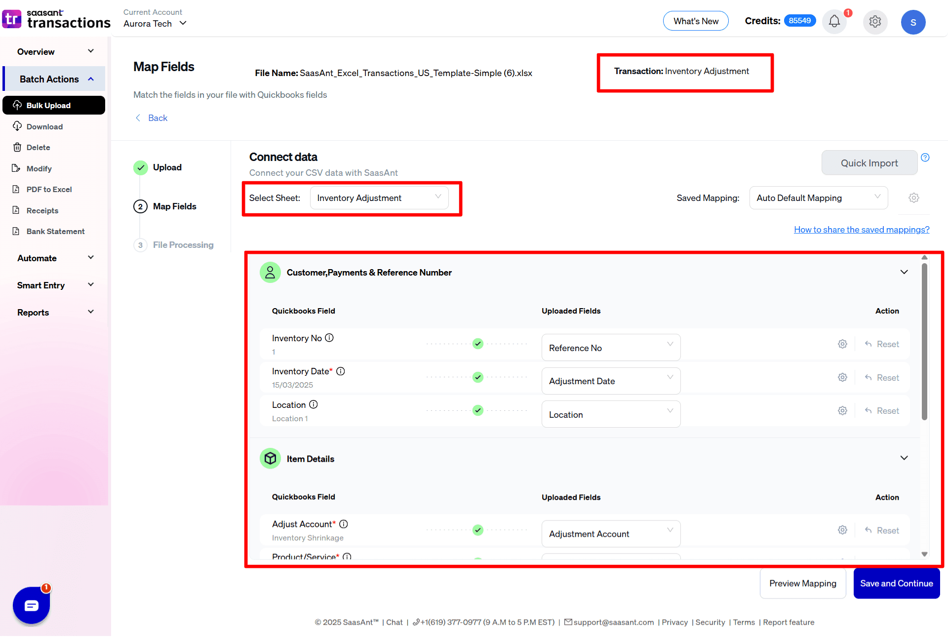 Mapping Fileds Inventory Adjustment - SaasAntTransactions Online.png