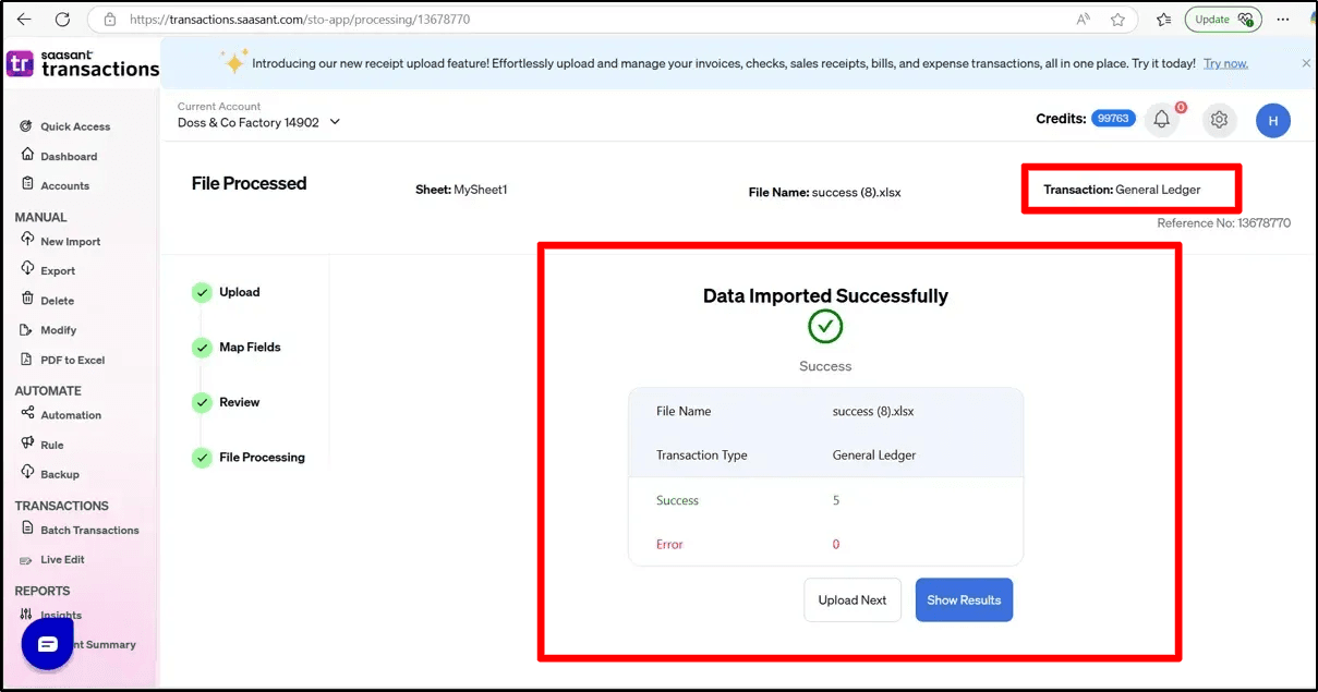 Data Import General Ledger Succes - SaasAnt Transactions Online.png