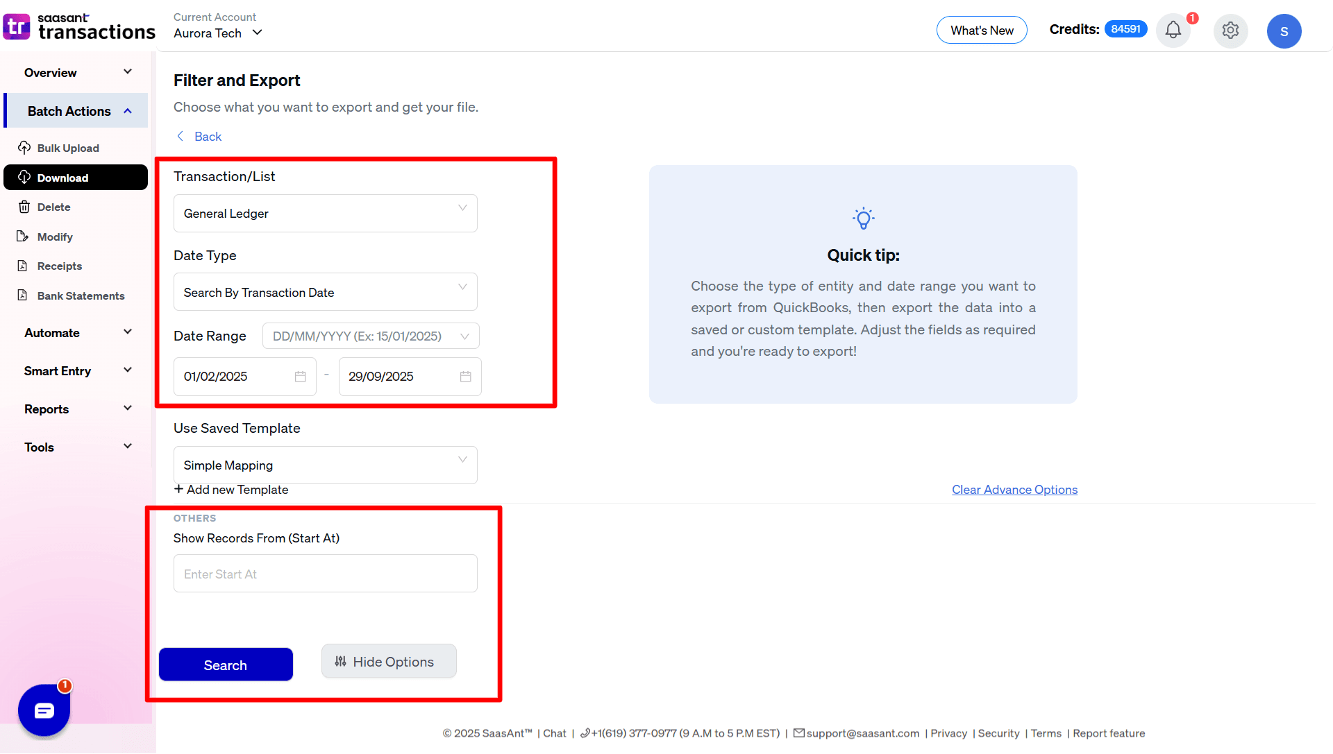 Advance Filter General Ledger - SaasAnt Transactions Online.png