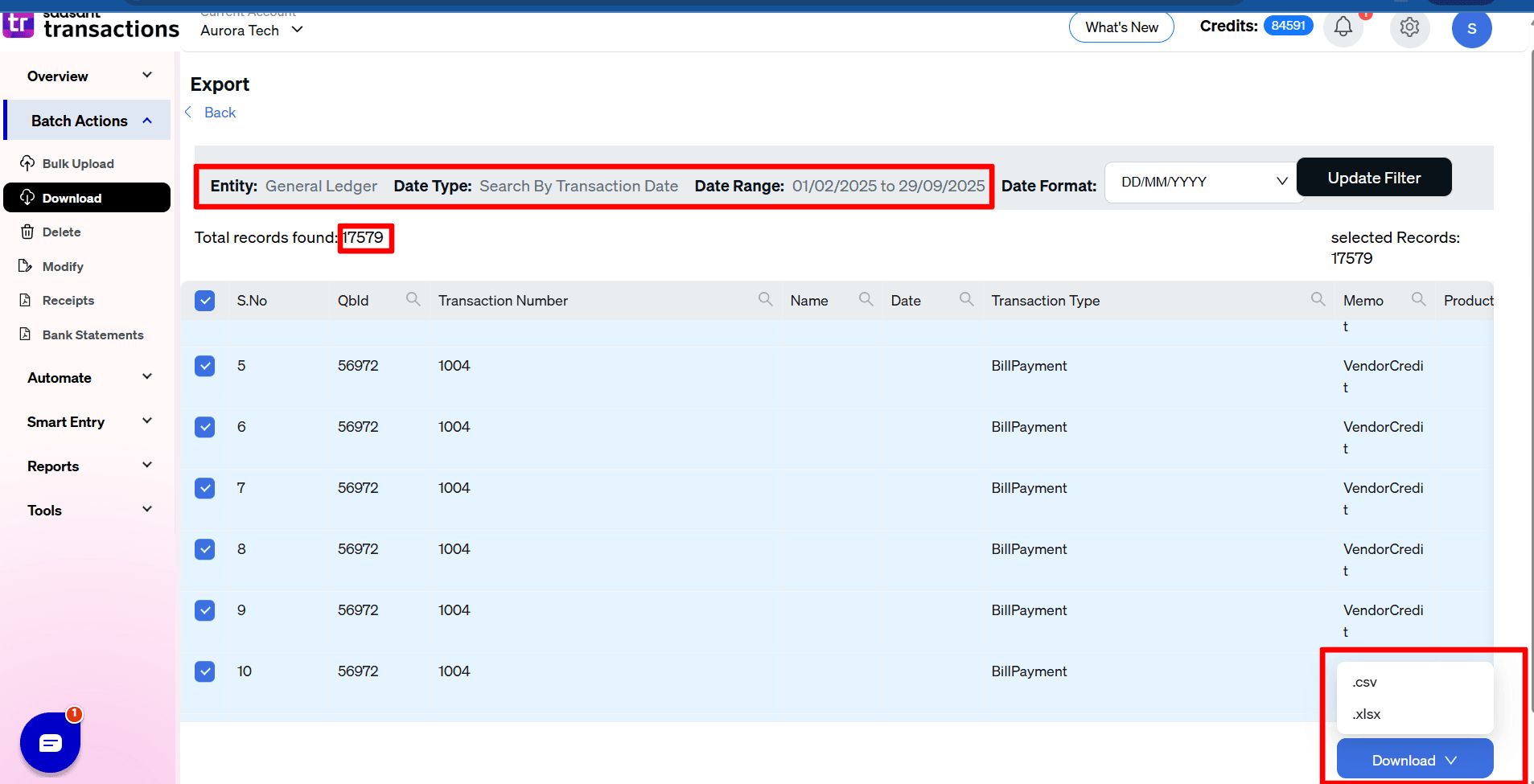 Download General Ledger Csv or Excel - SaasAnt Transactions Online.png