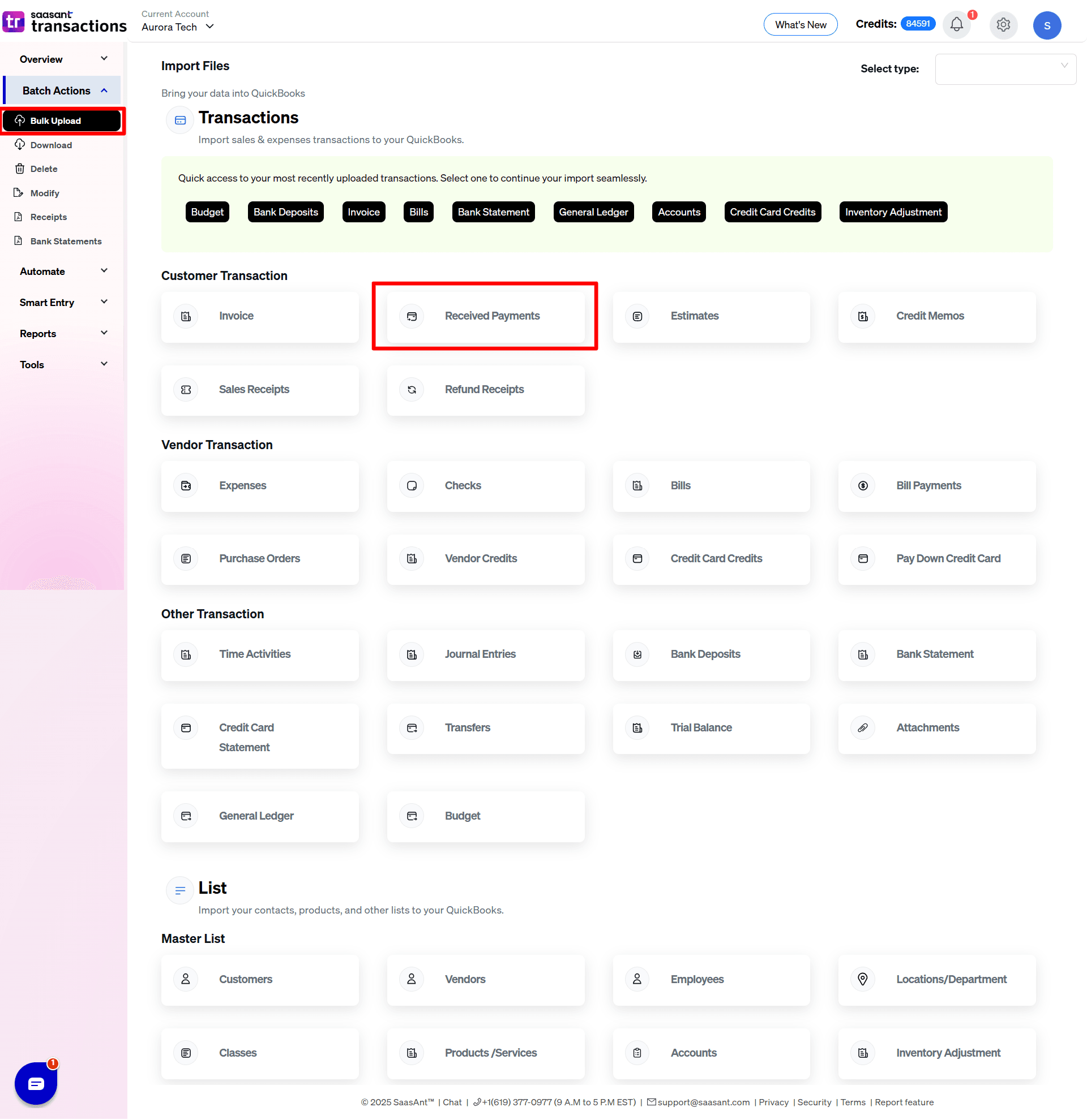 Select Received Payment - SaasAnt Transactions Online.png