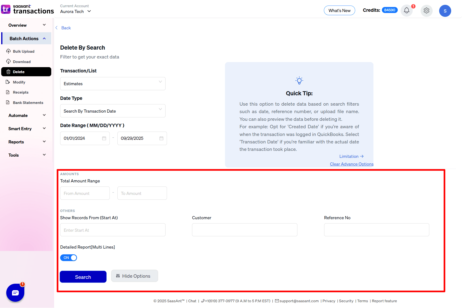 Advance Filter Estimates Delete - SaasAnt Transactions Online.png