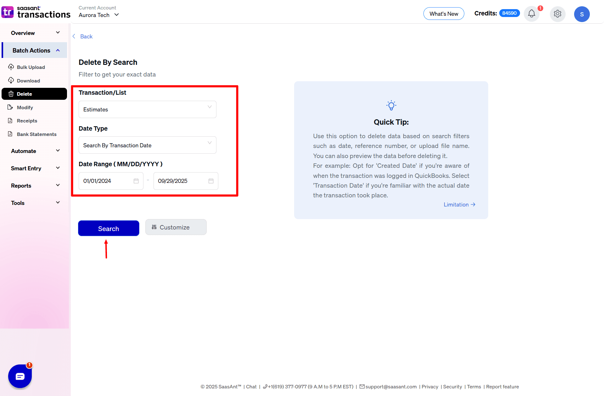 Select Estimates to Delete- SaasAnt Transactions Online.png