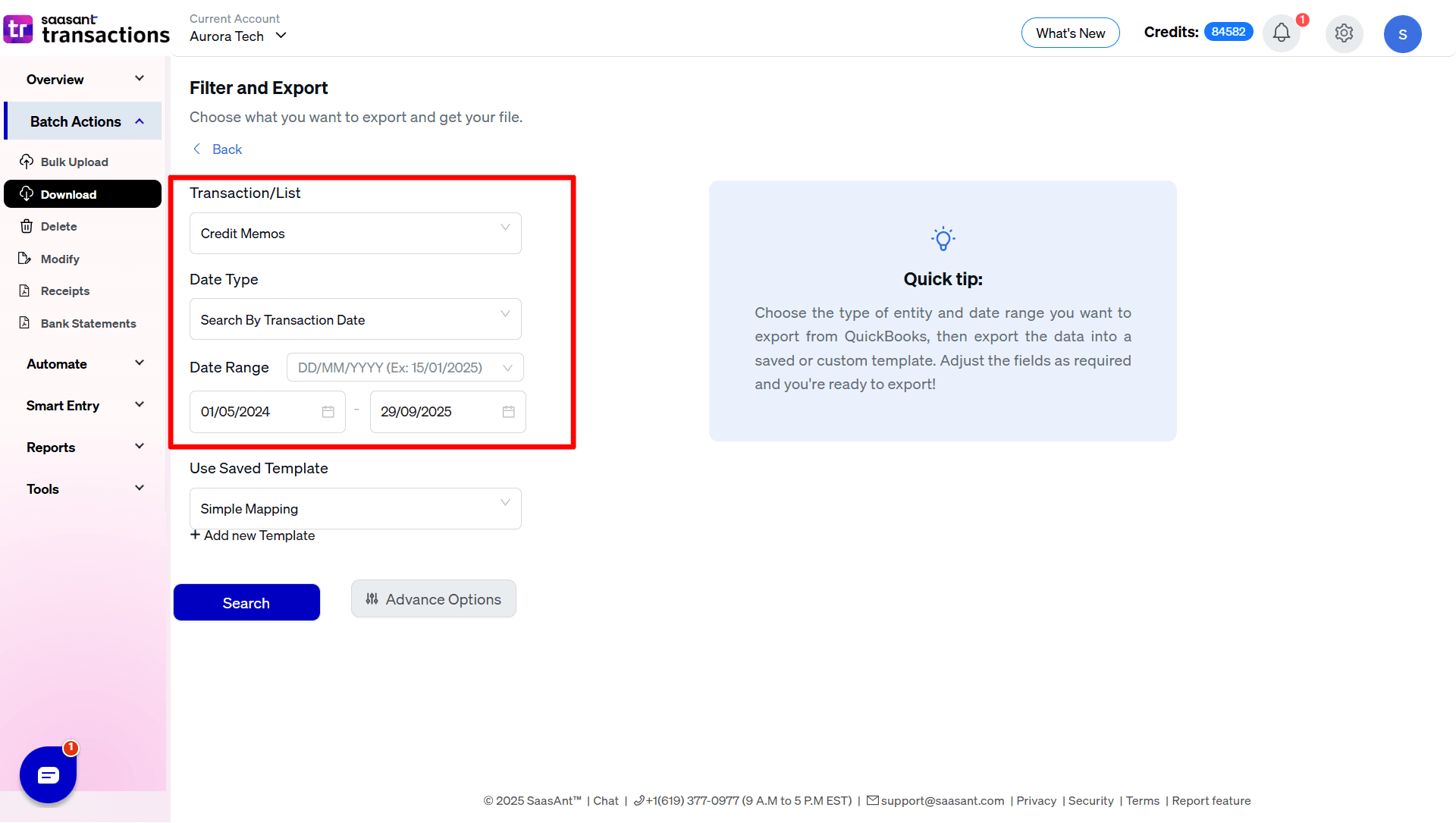 Select Credit memos Export - SaasAnt Transactions Online.png