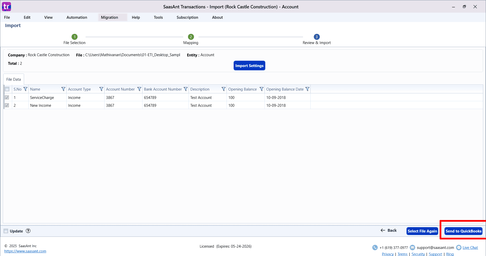 Send to QuickBooks Desktop Chart of Accounts - SaasAnt Transactions Desktop.png