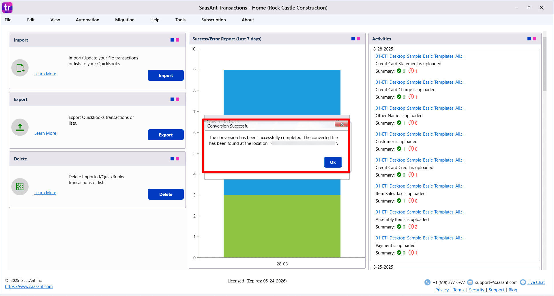 Conversion PDF to Excel Succes - SaasAnt Transactions Desktop.png