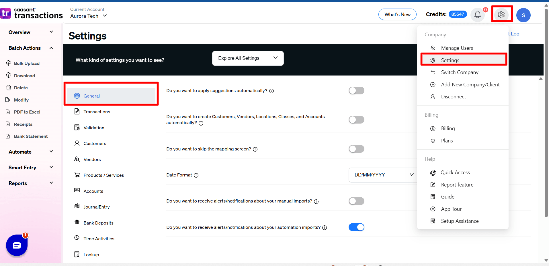 Settings Date Format SaasAnt Transactions Online.png