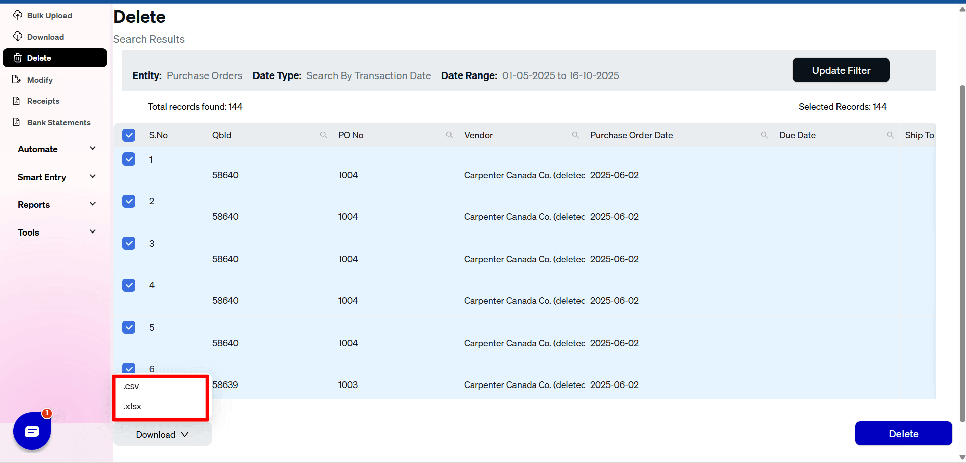 Download Purchase Orders Excel or CSV- SaasAnt Transactions Online.png