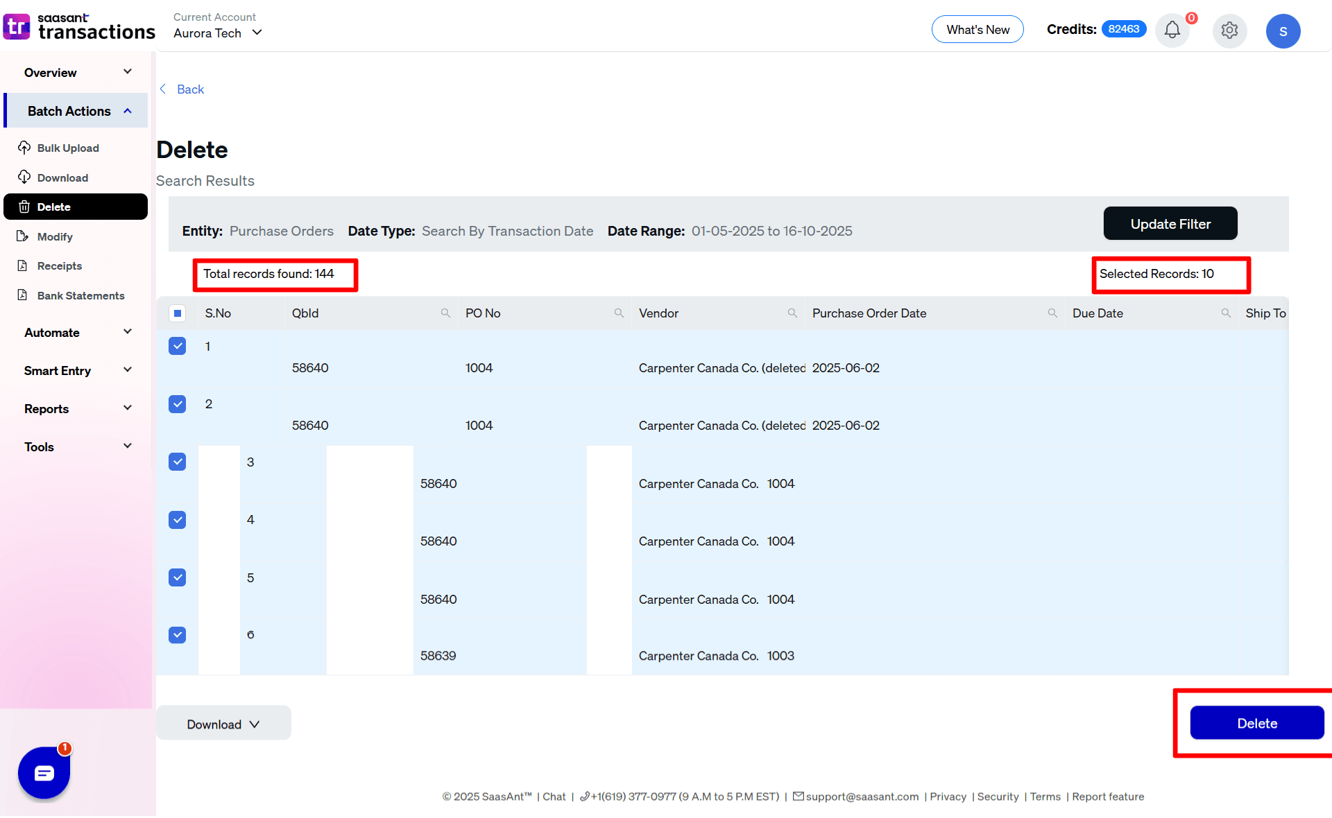 Select Delete Purchase Orders - SaasAnt Transactions Online.png