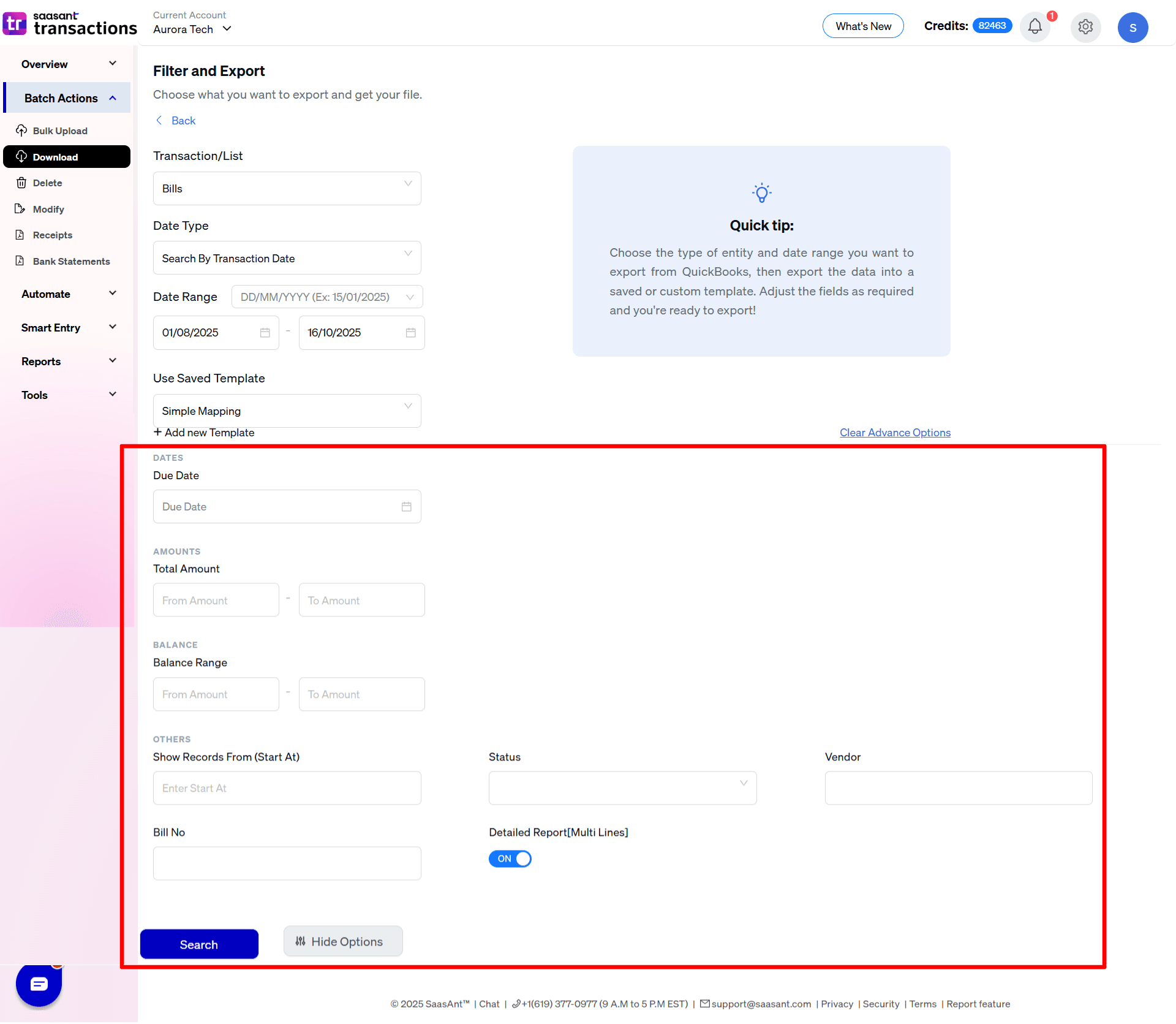 Advanced Search Bills Export - SaasAnt Transactions Online.png