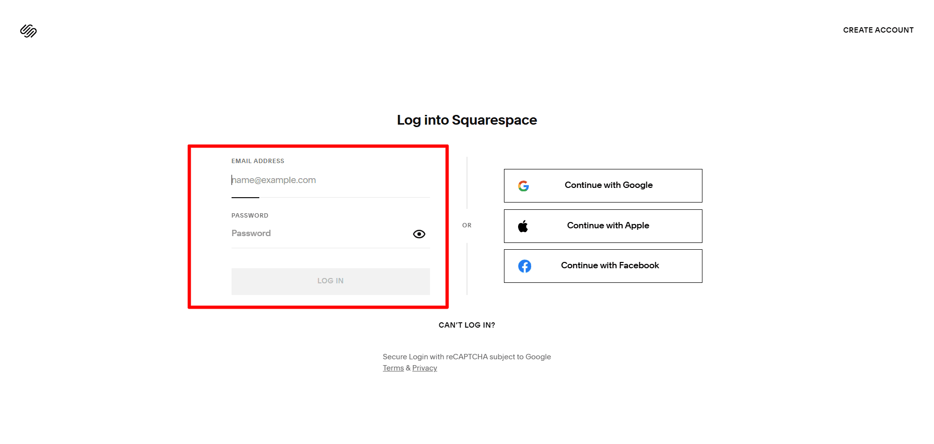 Loginto Squarespace Account.png