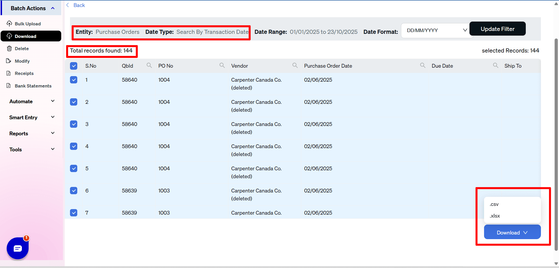 Export Purchase orders Excel or CSV fiile.png