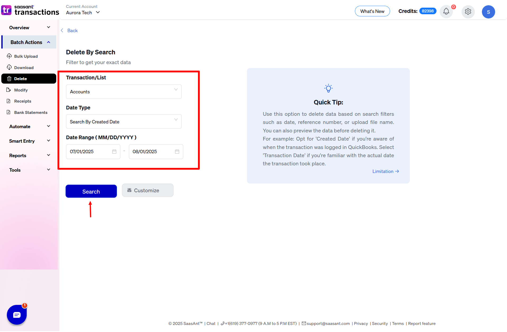 select chart of Accounts Delete - SaasAnt Transactions Online.png