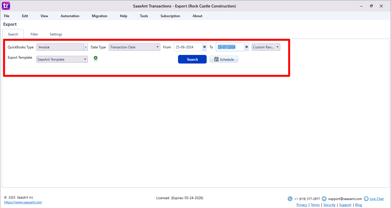 Select Invoice to Export Data - SaasAnt Transactions Desktop.png