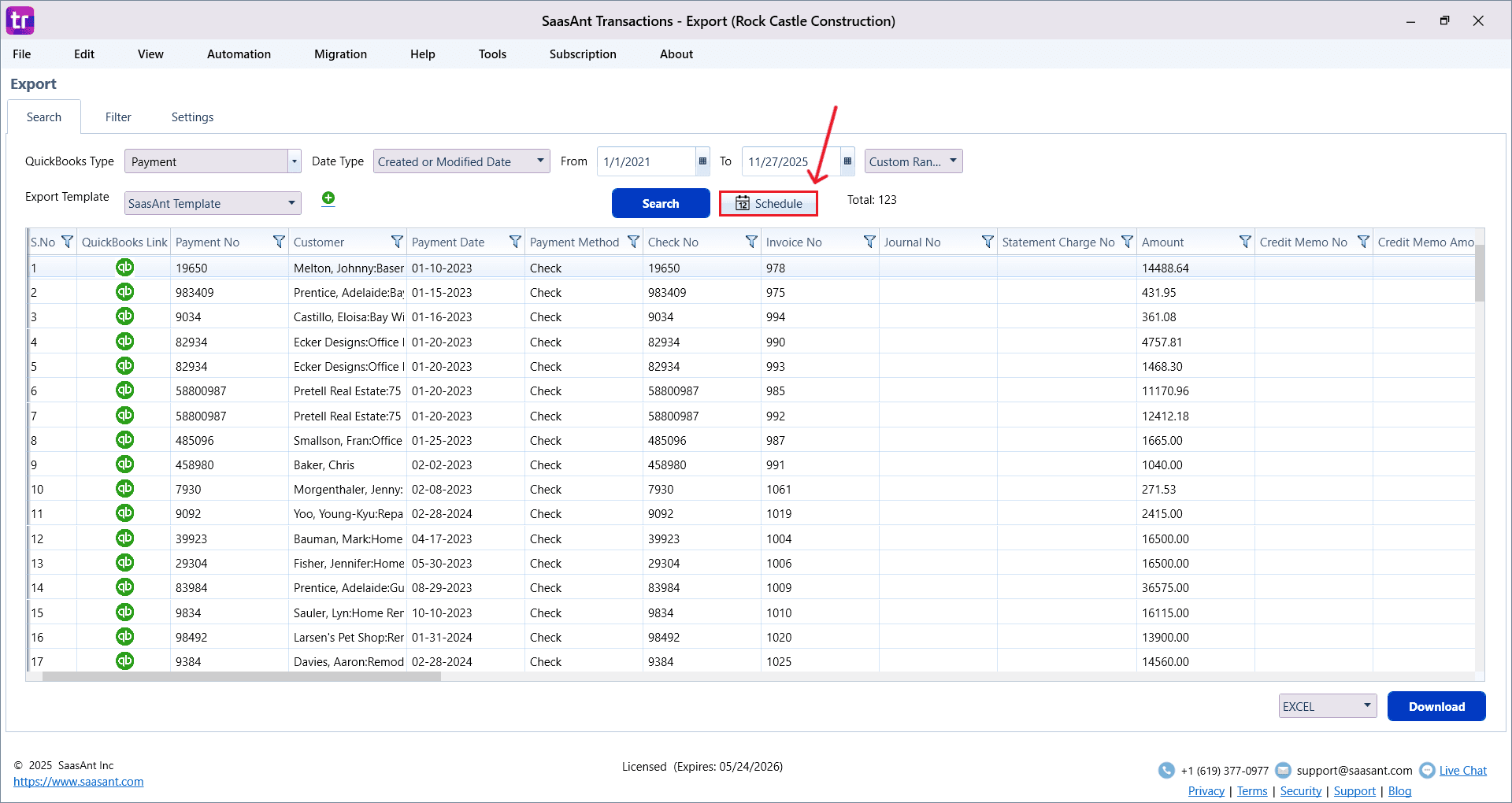 Schedule search - Export Receive Payments.png