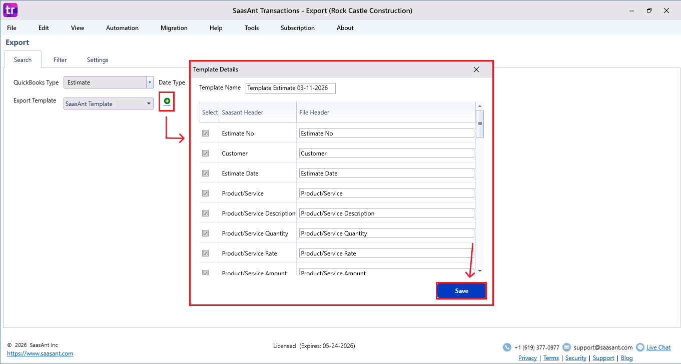 Add template to the Estimates.PNG