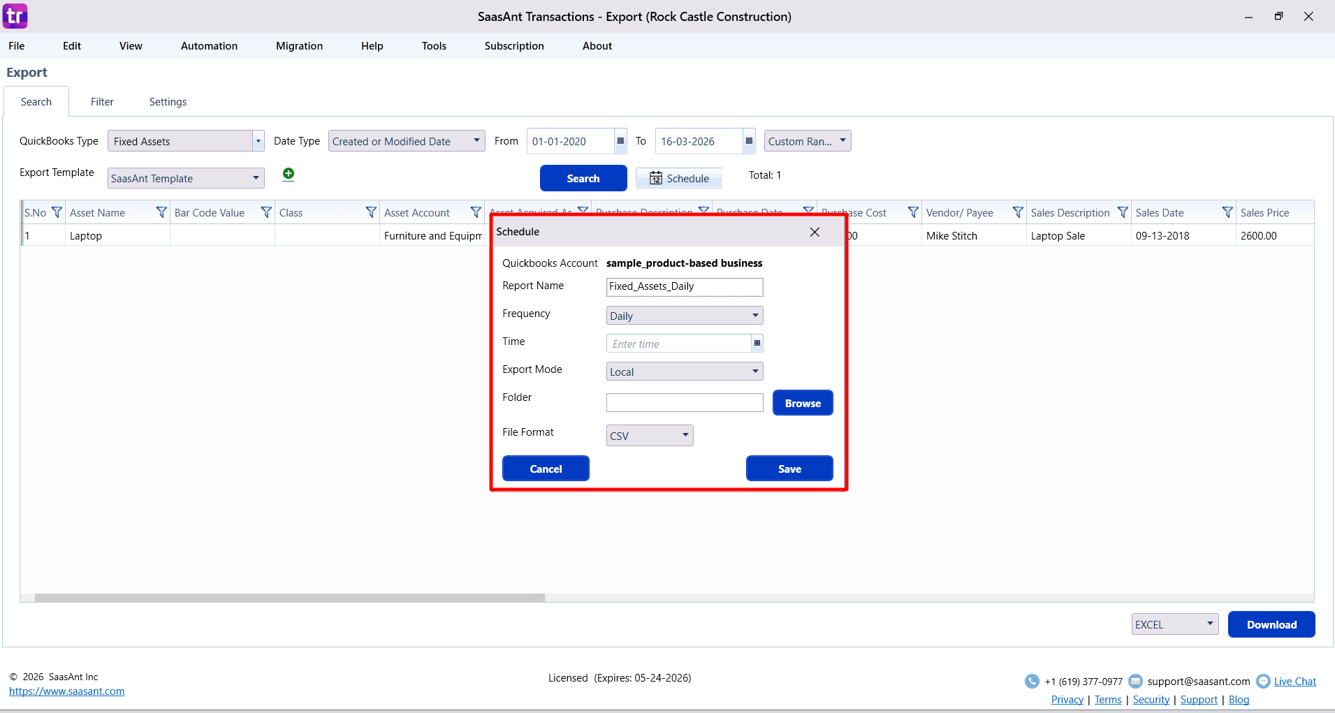 Scheduled Automation for Fixed Assests - SaasAnt Transactions Desktop.png