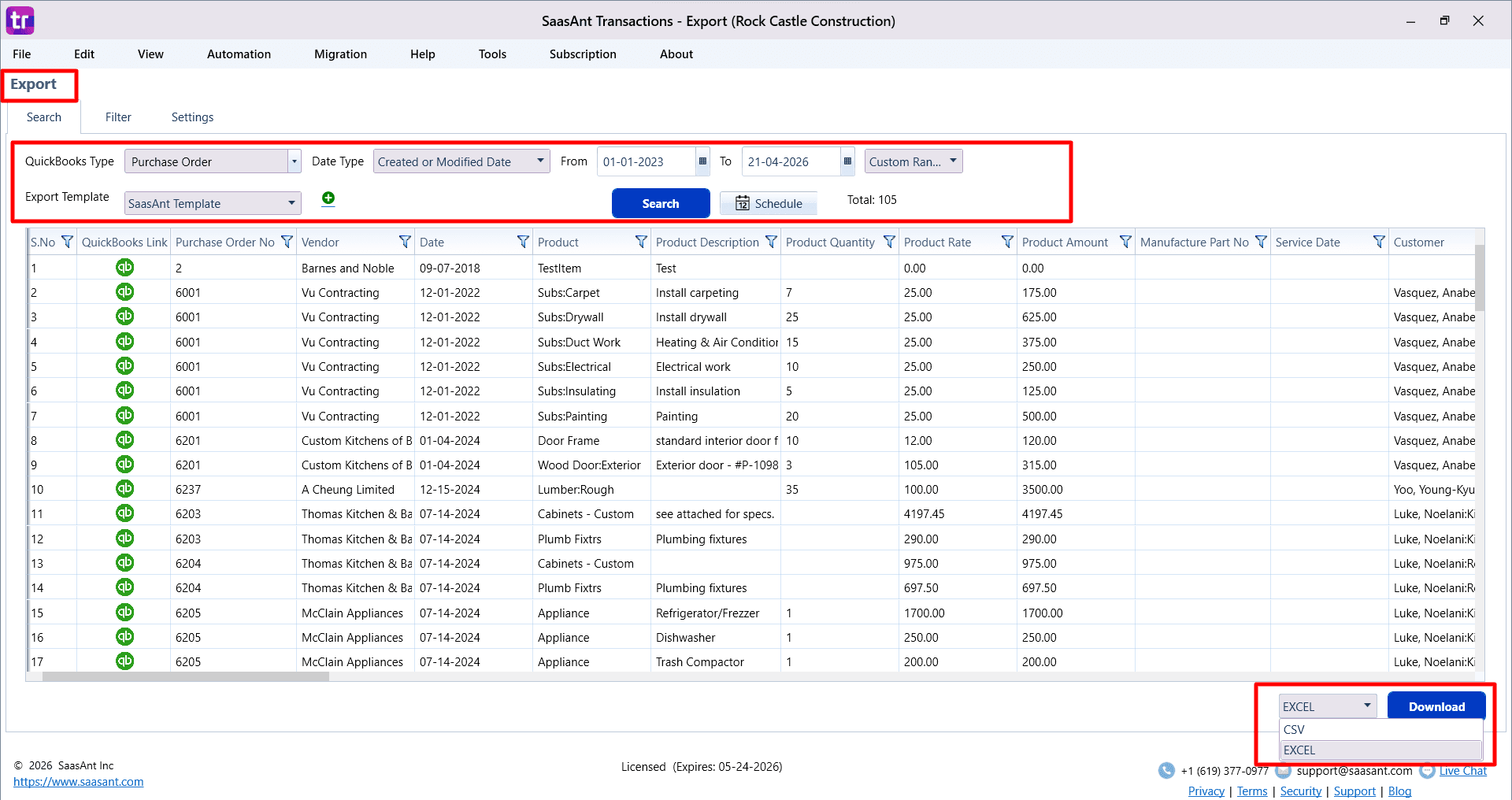 Download Excel or csv file in Purchase order.png