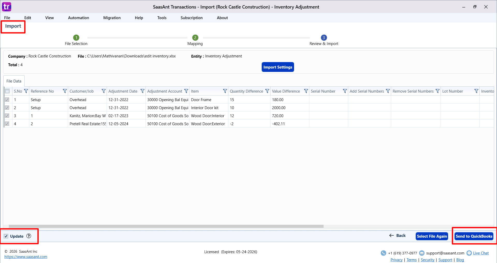 Update Inventory Adjustment to QuickBooks Desktop - SaasAnt Transactions Desktop.png