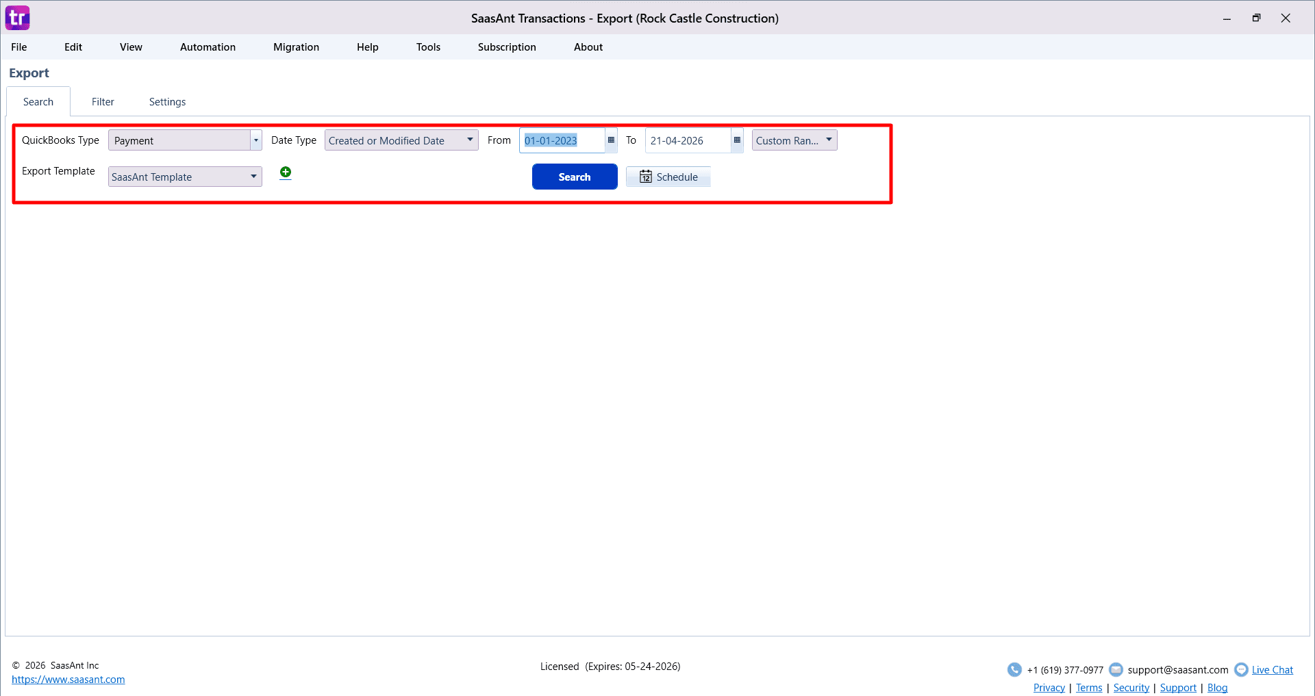 Select the Payment in SaasAnt Transactions Desktop.png
