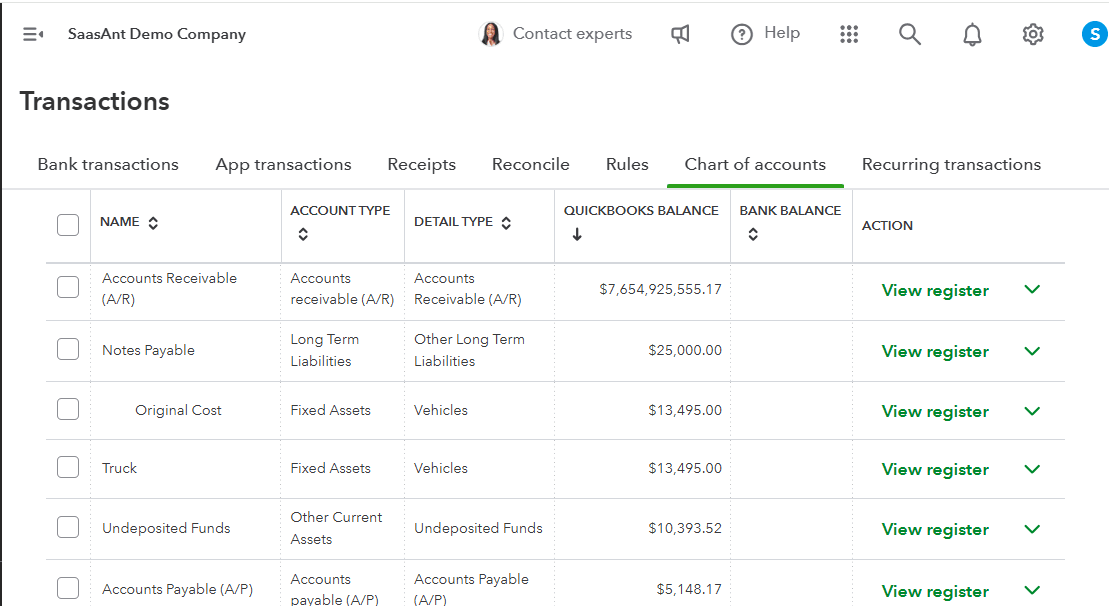 setup chart of accounts in quickbooks