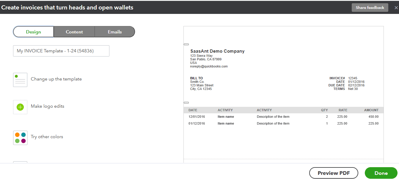 customize invoices in quickbooks online