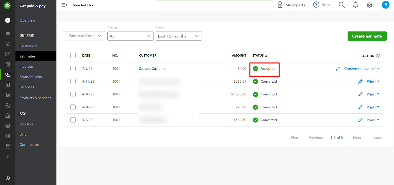 Change the Status of an Estimate