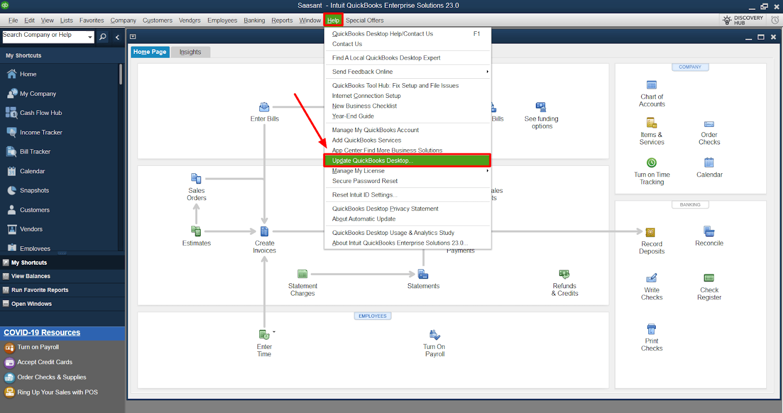 Choose Update QuickBooks Desktop.