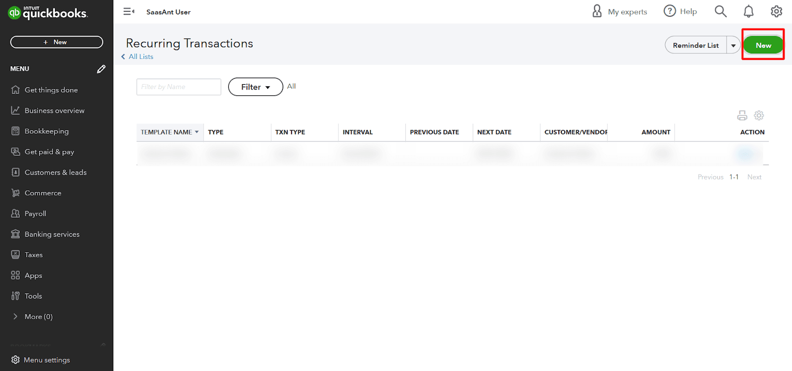 Create a New Recurring Transaction