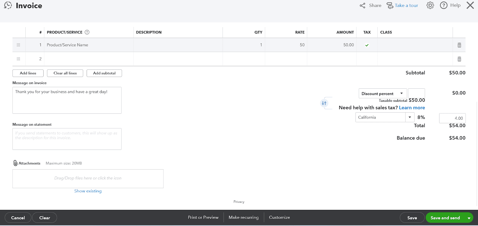 Including the Products or Services in the Invoice