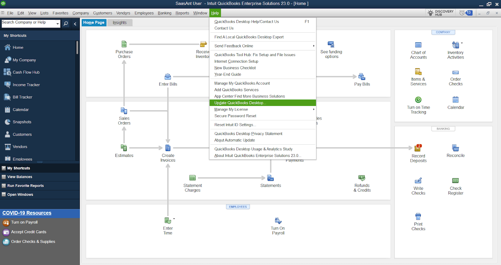 From the Help tab, click Update QuickBooks