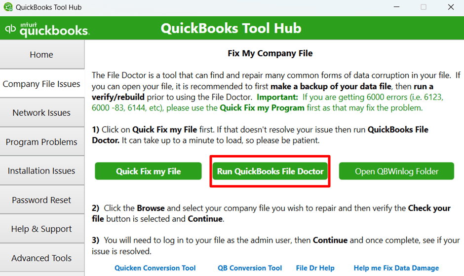 Run QuickBooks File Doctor