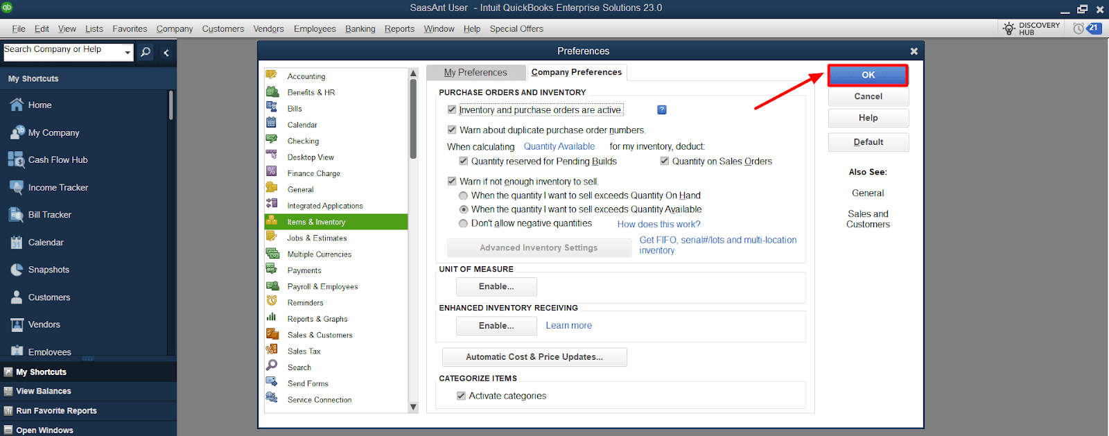 Click 'OK' to confirm the changes.