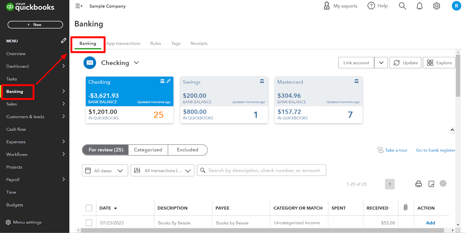 Access the Banking Tab