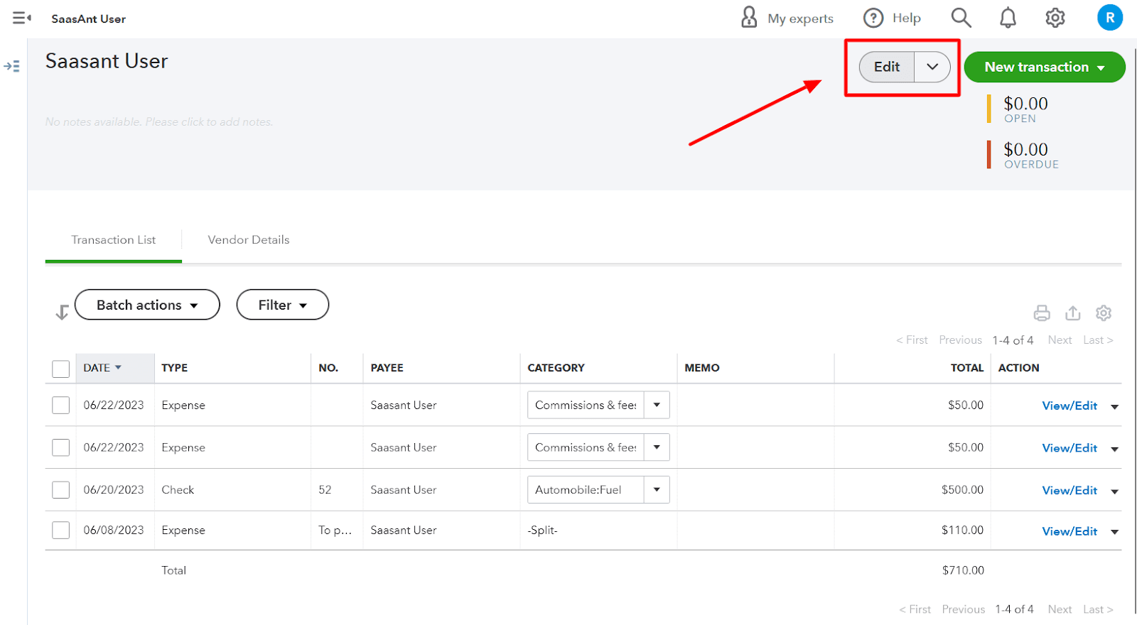 Click the Edit button to map to the 1099 account.