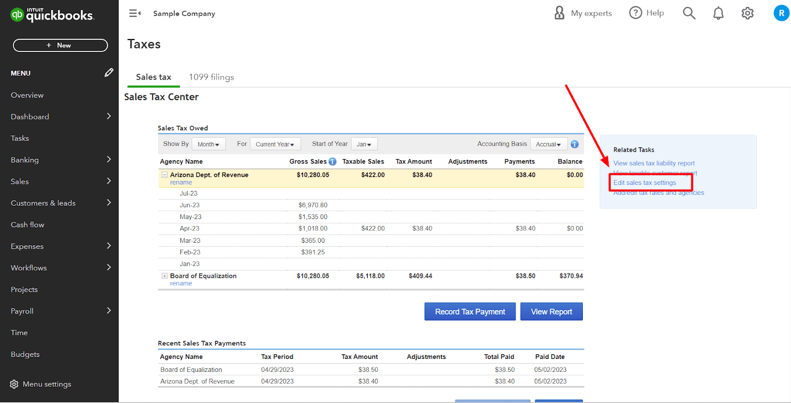 Edit Your Sales Tax Settings
