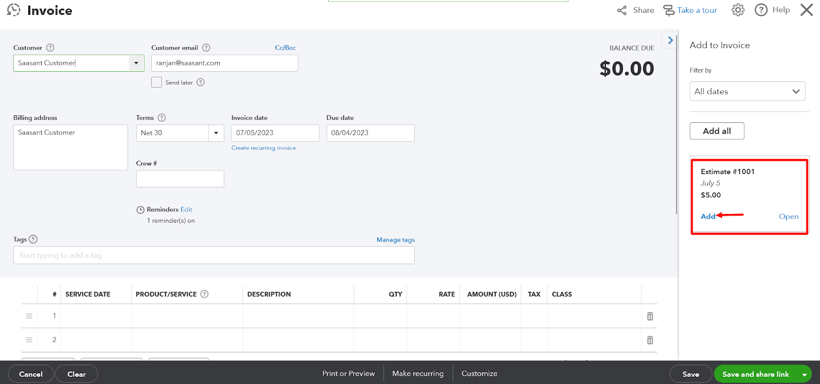 You can select "Create Invoice" from the "Actions" column after you find the estimate in question on the list