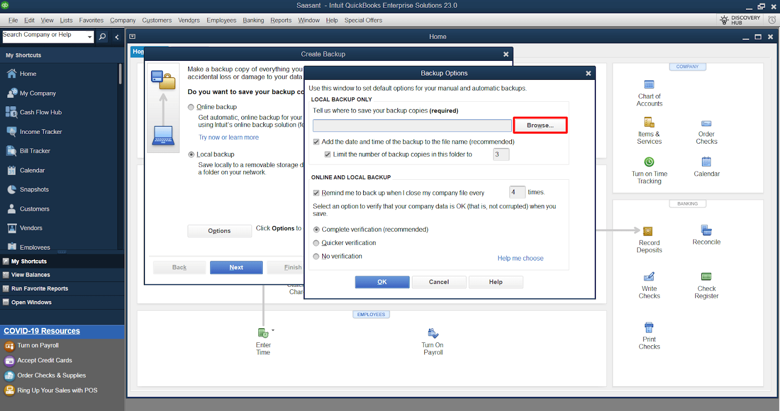Create a Backup of the Company File