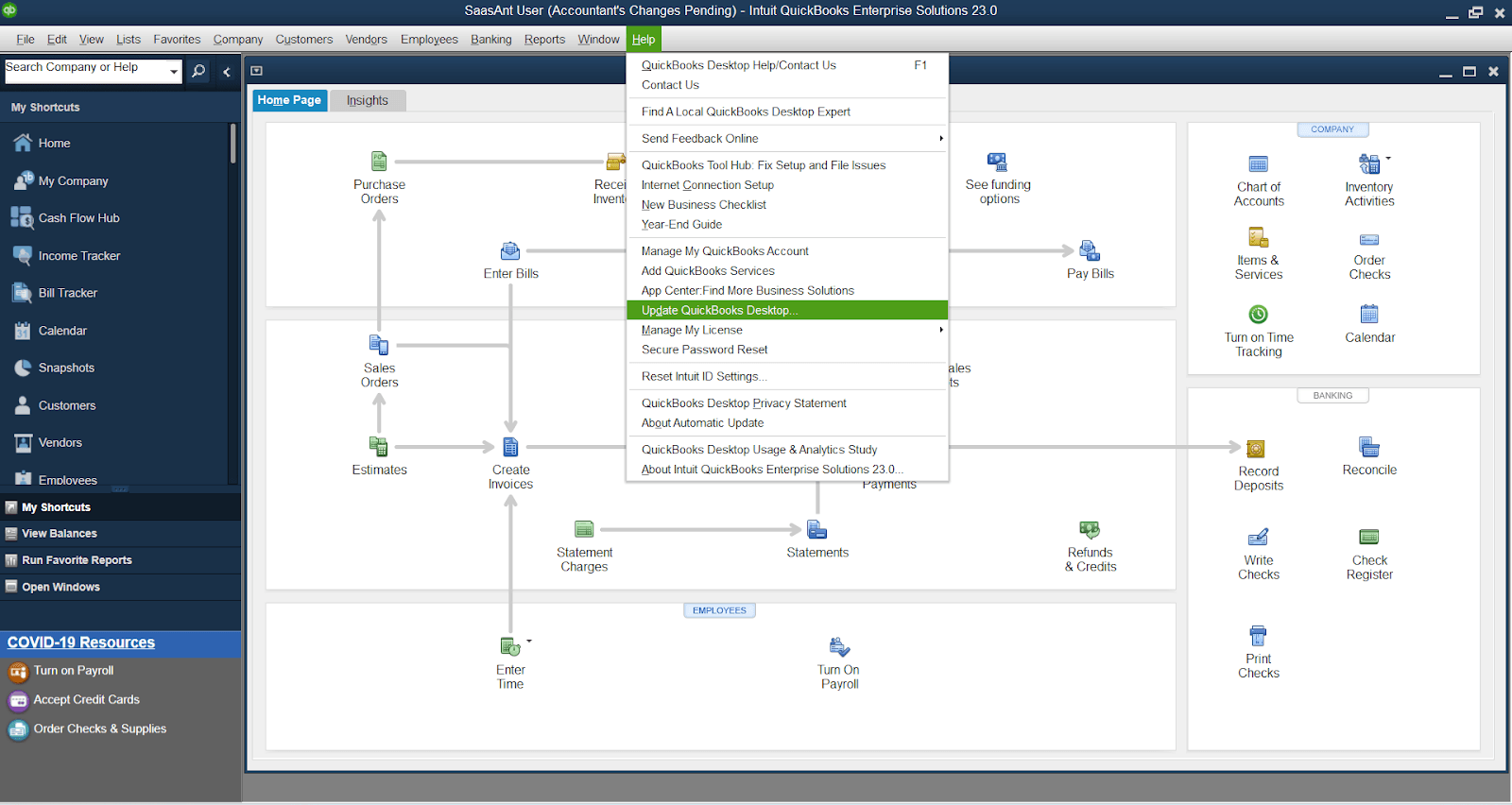 Click the "Help" menu and select "Update QuickBooks."