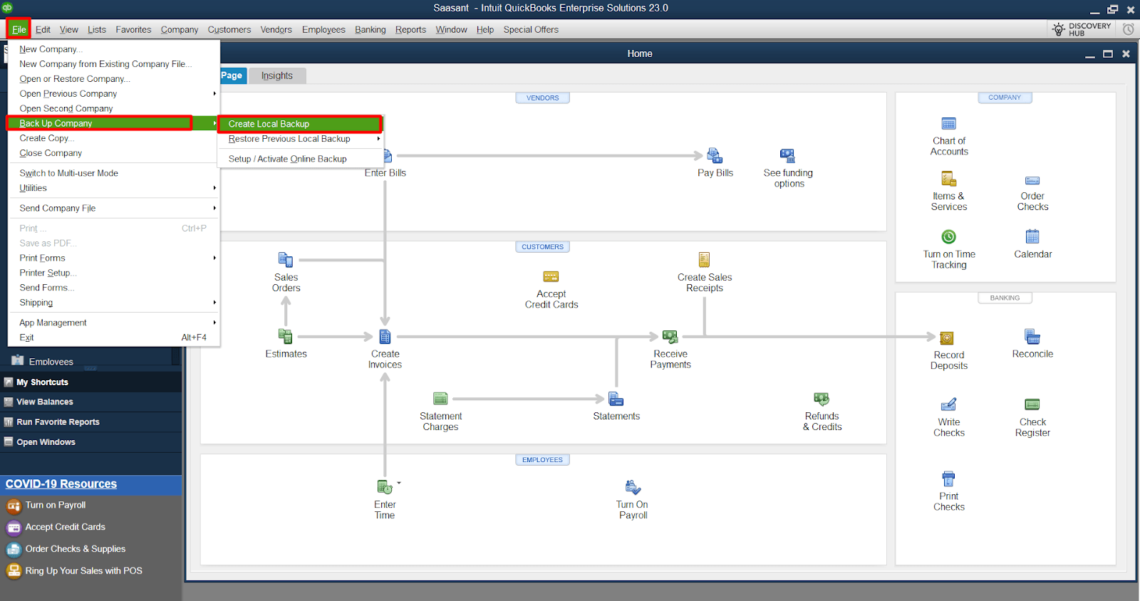 Create a Backup of the Company File
