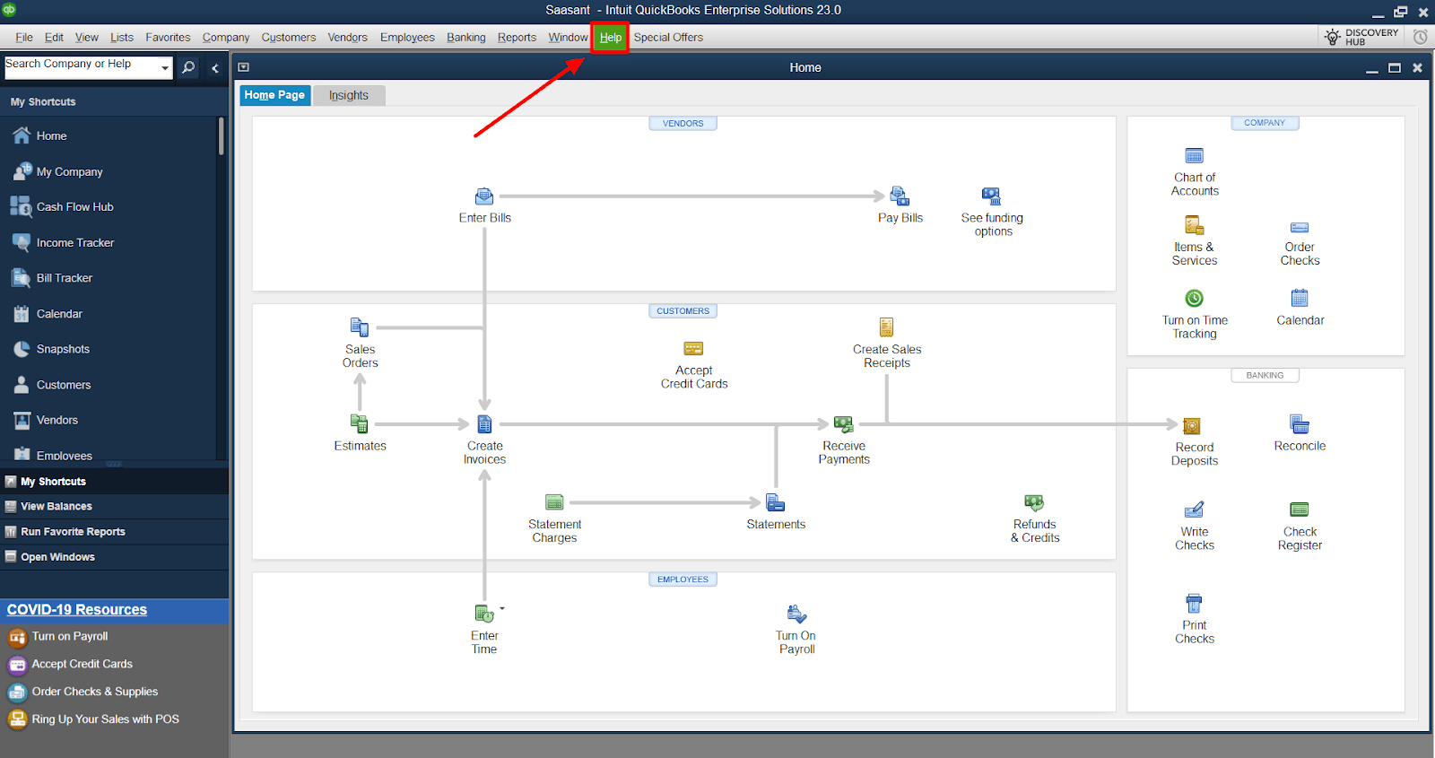 Navigate to the Help Option.
