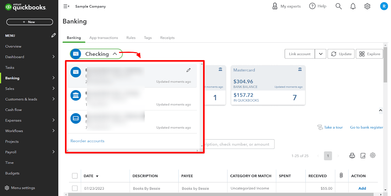 Choose the Credit Card Account