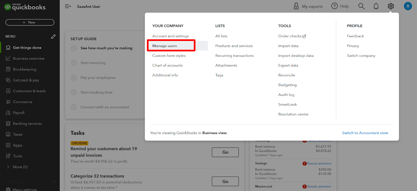 Go to Manage Users