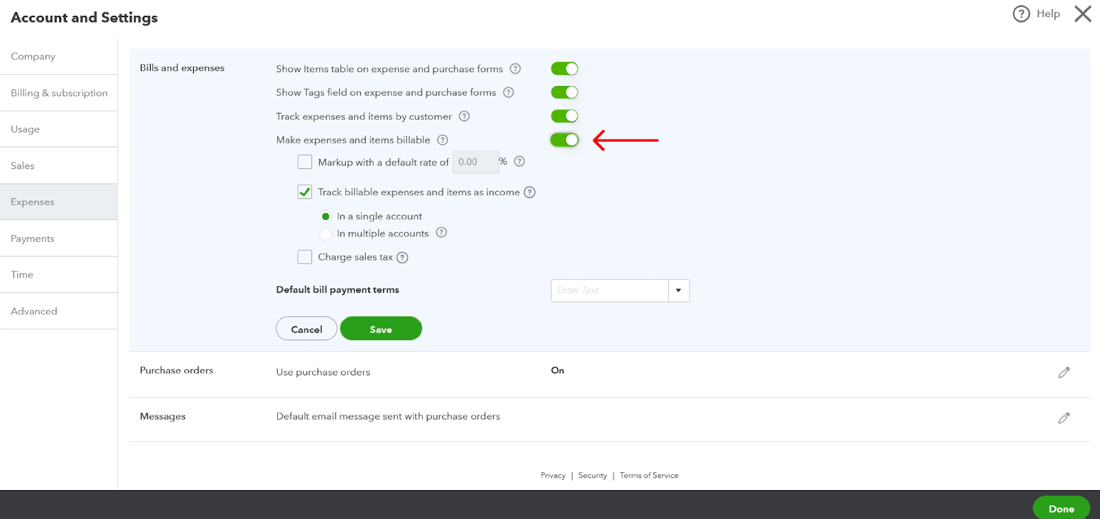 Enable Billable Expenses