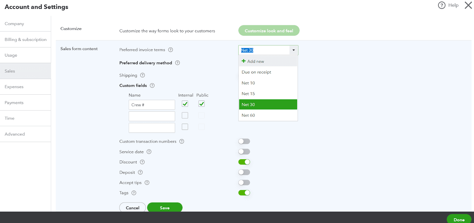 Step 2: Select Sales Form Content